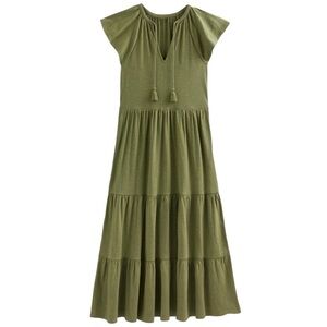Olive Green Tiered Maxi Dress with Tassel Tie